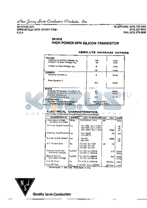 2N1618 datasheet - HIGH POWER NPN SILICON TRANSISTOR