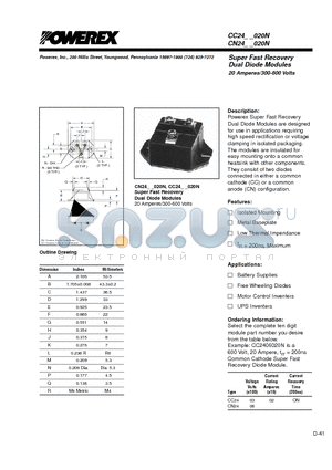 CC2403020N datasheet - Super Fast Recovery Dual Diode Modules 20 Amperes/300-600 Volts