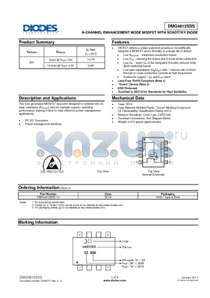 DMG4812SSS datasheet - N-CHANNEL ENHANCEMENT MODE MOSFET WITH SCHOTTKY DIODE