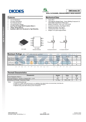 DMG4800LSD datasheet - DUAL N-CHANNEL ENHANCEMENT MODE MOSFET