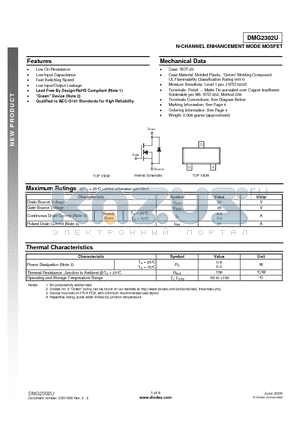 DMG2302U datasheet - N-CHANNEL ENHANCEMENT MODE MOSFET