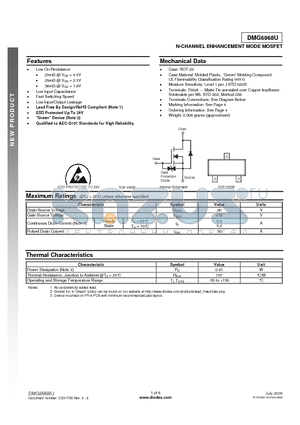 DMG6968U-7 datasheet - N-CHANNEL ENHANCEMENT MODE MOSFET