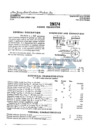 2N174 datasheet - POWER TRANSISTOR