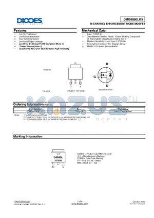 DMG8880LK3-13 datasheet - N-CHANNEL ENHANCEMENT MODE MOSFET