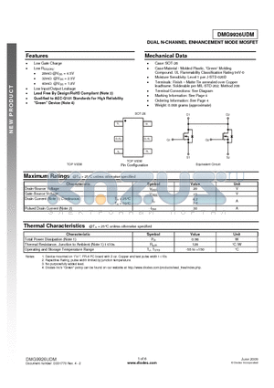 DMG9926UDM datasheet - DUAL N-CHANNEL ENHANCEMENT MODE MOSFET