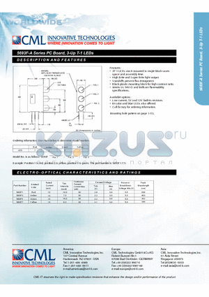 5693F1 datasheet - PC Board, 3-Up T-1 LEDs