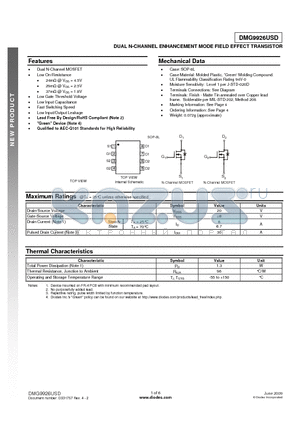 DMG9926USD-13 datasheet - DUAL N-CHANNEL ENHANCEMENT MODE FIELD EFFECT TRANSISTOR