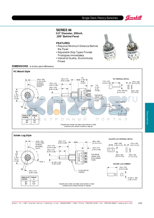 56A36-01-1-10N-F datasheet - Single Deck Rotary Switches