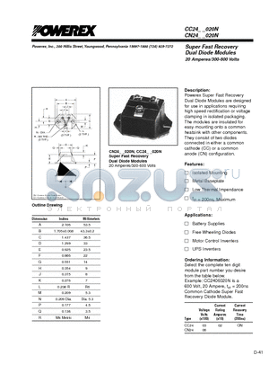 CC2406020N datasheet - Super Fast Recovery Dual Diode Modules 20 Amperes/300-600 Volts