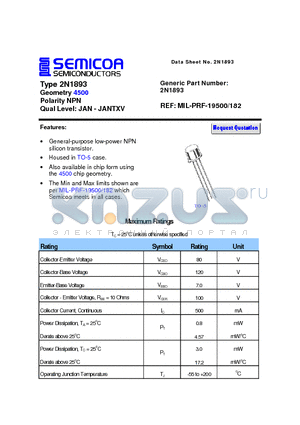 2N1893 datasheet - Type 2N1893 Geometry 4500 Polarity NPN