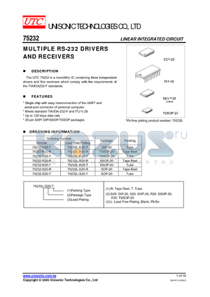 75232-P20-T datasheet - MULTIPLE RS-232 DRIVERS AND RECEIVERS