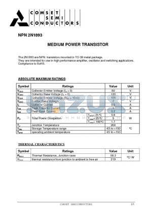 2N1893 datasheet - MEDIUM POWER TRANSISTOR