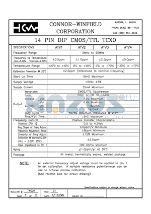 ATV2 datasheet - 14 PIN DIP CMOS/TTL TCXO