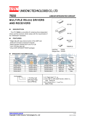 75232G-S20-T datasheet - MULTIPLE RS-232 DRIVERS AND RECEIVERS