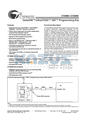 CY3900I datasheet - Delta39K⁄Ultra37000 ISR Programming Kits