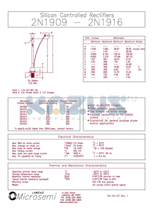 2N1909 datasheet - Silicon Controlled Rectifiers