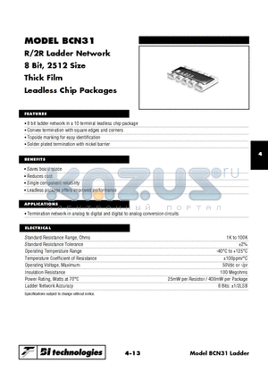 BCN31ABL102G7 datasheet - R/2R Ladder Network 8 Bit, 2512 Size Thick Film Leadless Chip Packages