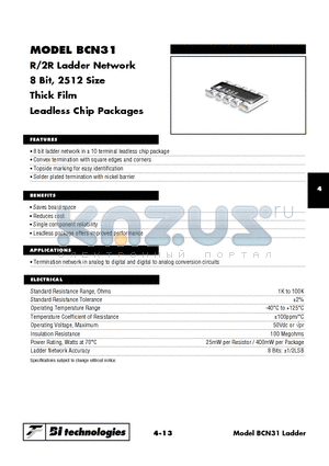 BCN31ABL503G7 datasheet - R/2R Ladder Network 8 Bit, 2512 Size Thick Film Leadless Chip Packages