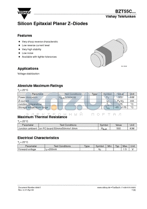 BZT55C datasheet - Silicon Epitaxial Planar Z-Diodes