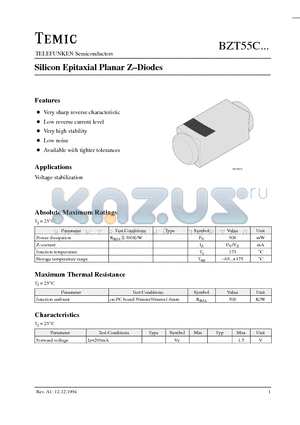 BZT55C10 datasheet - Silicon Epitaxial Planar Z-Diodes