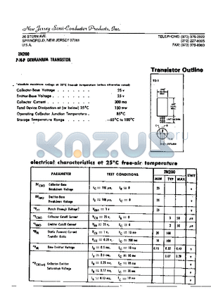 2N200 datasheet - P-N-P GERMANIUM TRANSISTOR