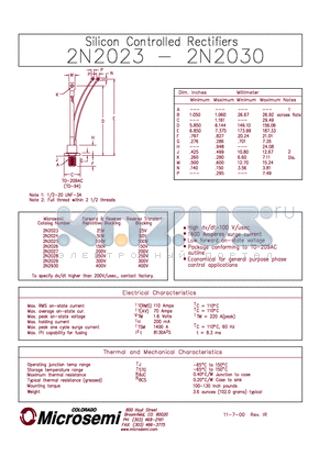 2N2023 datasheet - SILICON CONTROLLED RECTIFIERS