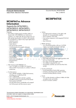 56F84769VLL datasheet - MC56F847xx Advance