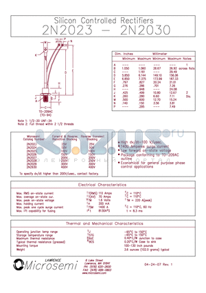 2N2029 datasheet - Silicon Controlled Rectifiers
