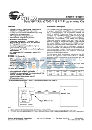 CY3900I datasheet - Delta39K⁄Ultra37000  ISR Programming Kits