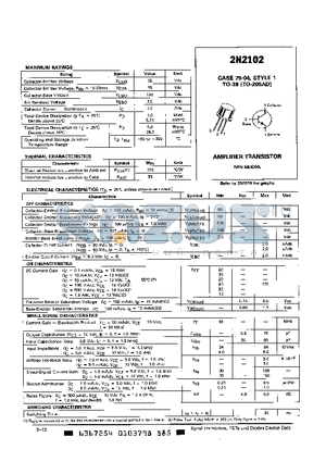 2N2102 datasheet - AMPLIFIER TRANSISTOR NPN SILICON