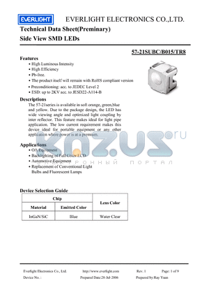 57-21SUBC-B015-TR8 datasheet - Technical Data Sheet(Preminary) Side View SMD LEDs
