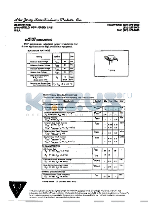 2N2137 datasheet - 20 STERN AVE SPRINGFIELD,NEW JERSEY 07081 U.S.A