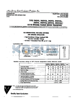 2N2192 datasheet - N-P-N EPITAXIAL PLANAR SILICON TRANSISTORS