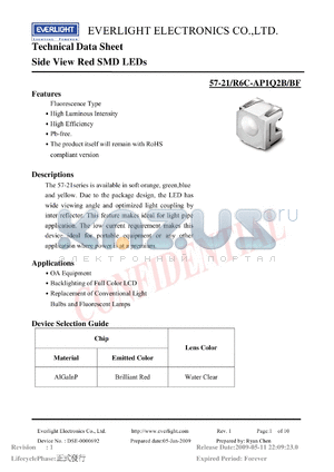 57-21-R6C-AP1Q2B-BF datasheet - Side View Red SMD LEDs