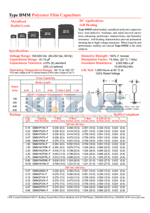 DMM1P15K-F datasheet - Polyester Film Capacitors Metallized Radial Leads