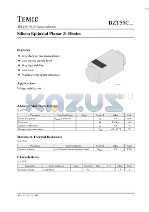 BZT55C2V7 datasheet - Silicon Epitaxial Planar Z-Diodes