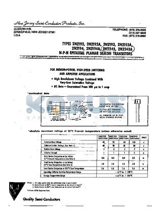 2N2193A datasheet - N-P-N EPITAXIAL PLANAR SILICON TRANSISTORS