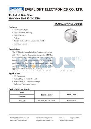 57-21SYGC-S530-XX-TR8 datasheet - Side View Red SMD LEDs