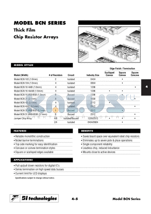 BCN4DBI220J7 datasheet - Thick Film Chip Resistor Arrays