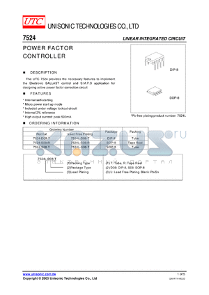 7524-S08-T datasheet - POWER FACTOR CONTROLLER