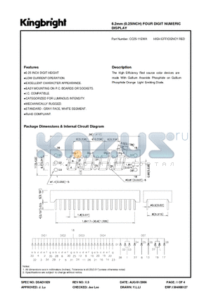 CC25-11EWA datasheet - 6.2mm (0.25INCH) FOUR DIGIT NUMERIC DISPLAY