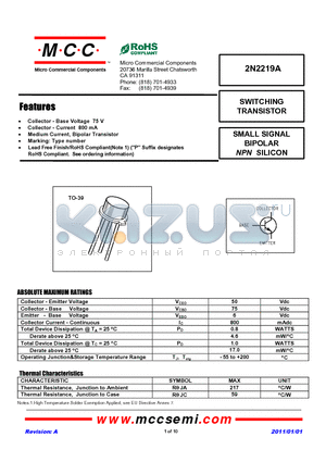 2N2219A_11 datasheet - SMALL SIGNAL BIPOLAR NPN SILICON