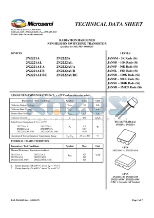 2N2221A datasheet - RADIATION HARDENED