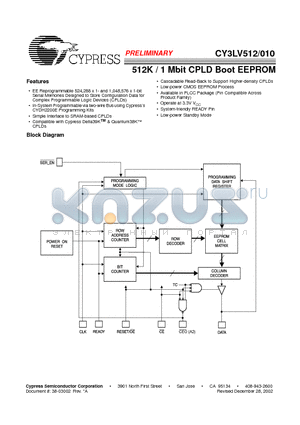 CY3LV512-10JI datasheet - 512K / 1 Mbit CPLD Boot EEPROM