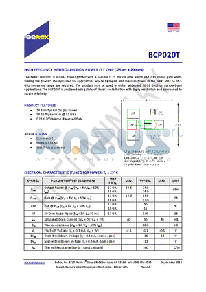 BCP020T datasheet - HIGH EFFICIENCY HETEROJUNCTION POWER FET CHIP