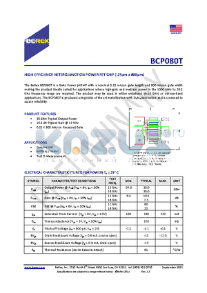 BCP080T datasheet - HIGH EFFICIENCY HETEROJUNCTION POWER FET CHIP