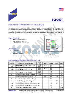 BCP060T datasheet - HIGH EFFICIENCY pHEMT POWER FET CHIP