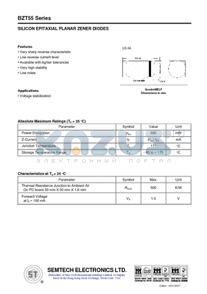 BZT55C56 datasheet - SILICON EPITAXIAL PLANAR ZENER DIODES