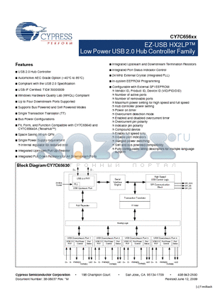 CY4605 datasheet - EZ-USB HX2LP Low Power USB 2.0 Hub Controller Family