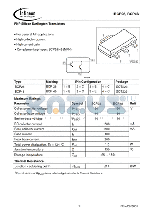 BCP48 datasheet - PNP Silicon Darlington Transistors